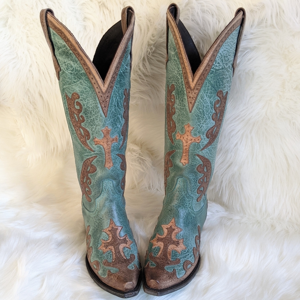 Grace Cowboy Boot by Lane, 8.5, Turquoise/Tan/Brown